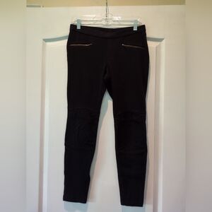 Hue Black Moto Leggings with Zipper Accents Size Medium